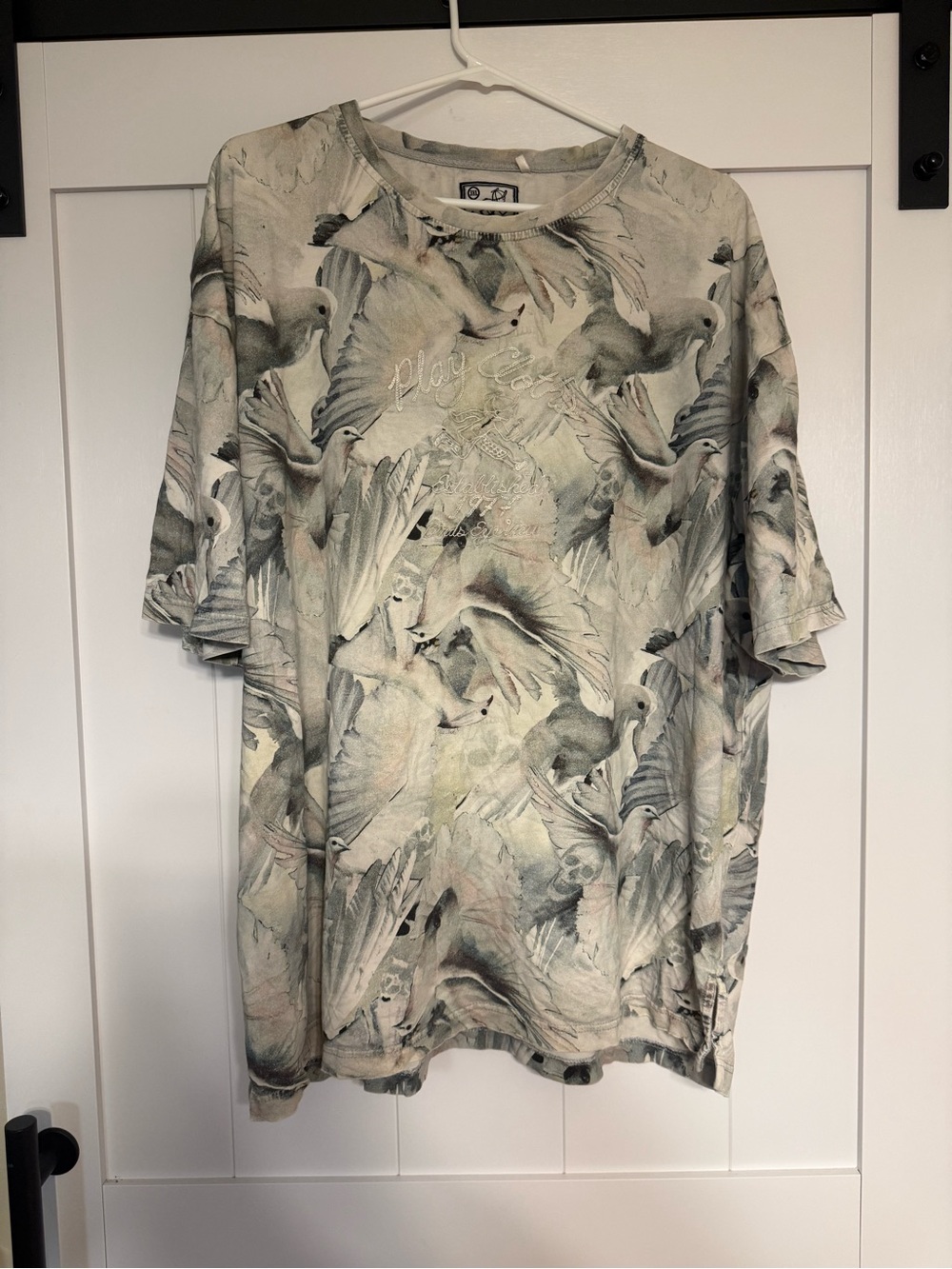 Play Cloths Birds Eye View All Over Print Dove Skull T-Shirt 3XL Vintage Street